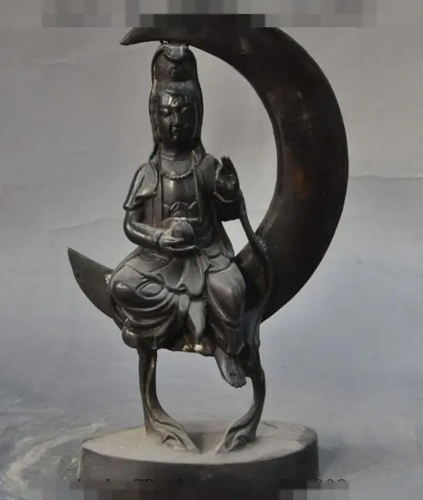 

S01200 China Convent Bronze Seat Moon Kwan-yin Guan Yin Bodhisattva Hold Bottle Statue (B0413)