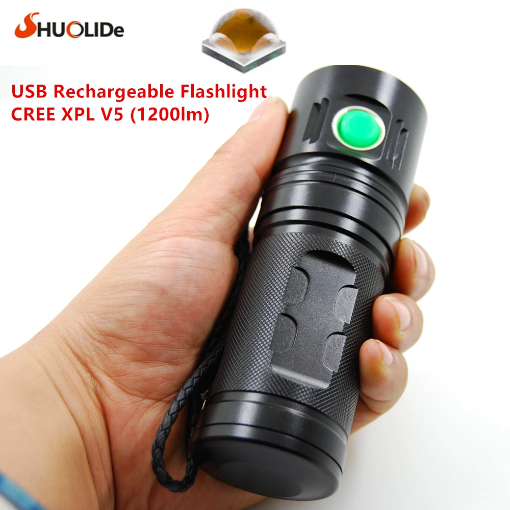 

2017 SHUO LI DE New USB Rechargeable 1200 lumens CREE XPL V5 LED torch Flashlight led lamp Using 1 or 2 or 3 18650 battery