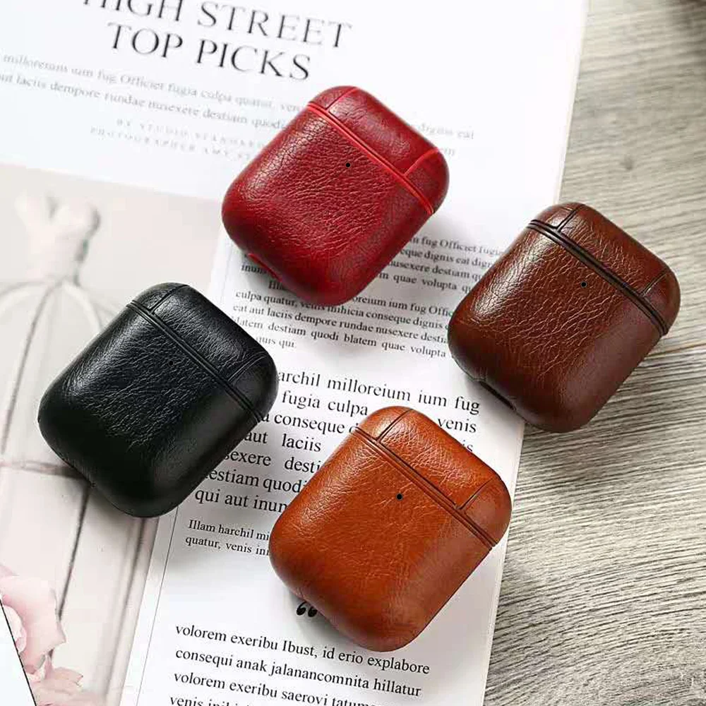 

For Airpods Cases For Apple Airpods 2 1 Leather Case with Keychain Headphone Cover Shockproof Protective Earphone Accessories
