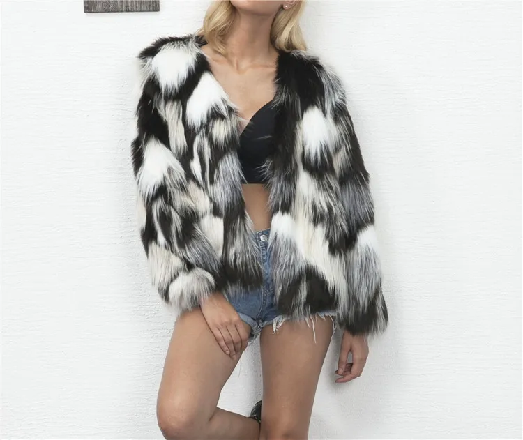 Fashion mixed color faux fur coat female autumn and winter new 2017 Europe and the United States popular hot hair coat (9)