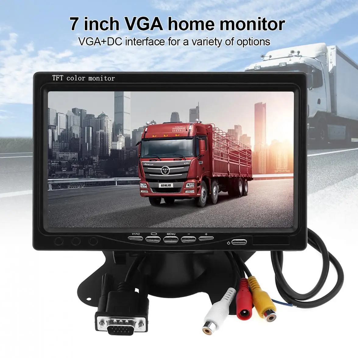 7 дюймов 1024x600 12 В HD TFT lcd Автомобильный VGA Домашний монитор яркий цвет VGA интерфейс AV Автомобильный видео плеер PAL/NTSC/SCAME