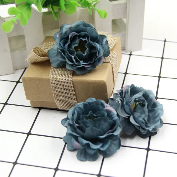 20 шт DIY Роза из искусственного шелка Цветы голова для дома Свадебная вечеринка украшения венок Подарочная коробка искусственные цветы для скрапбукинга поставки - Цвет: Blue