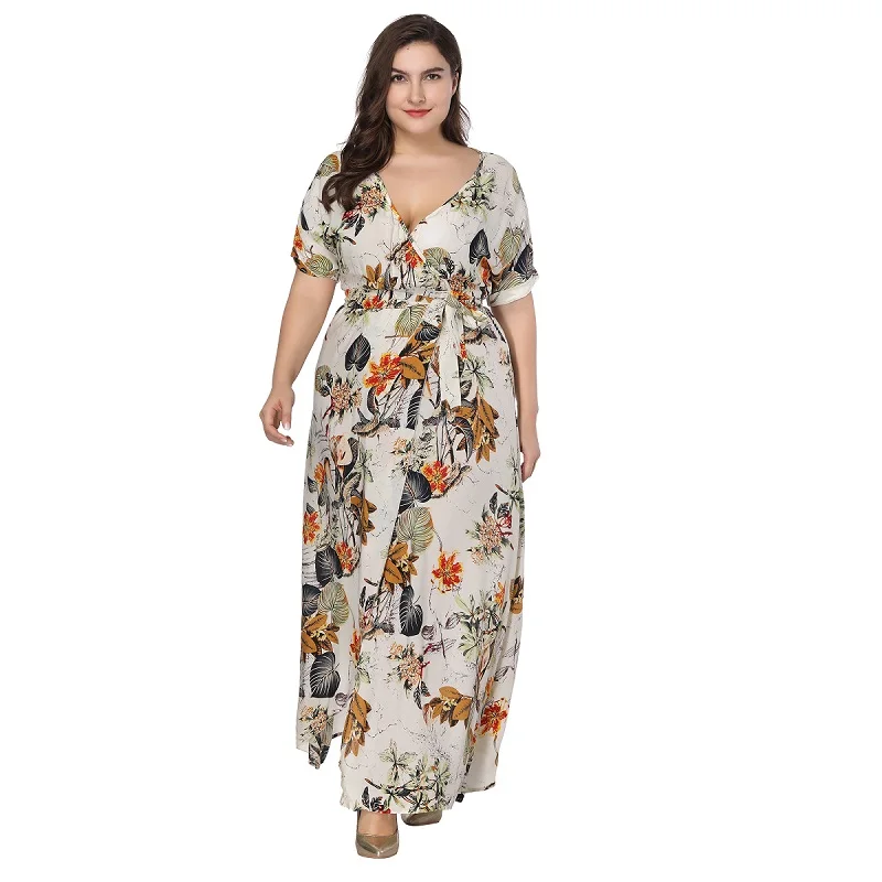 Summer-women-boho-floral-printed-plus-size-maxi-dress-Bohemian-v-neck-short-sleeve-high-waist (4)