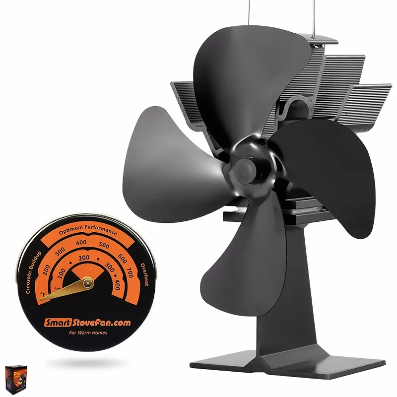 Aluminum Black 4 Blade Heat Powered Stove Fan Stove Top Fan Wood Burning Fan for Heat Circulation