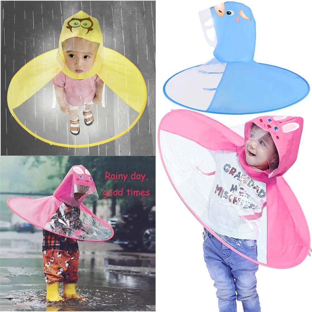 Hot Cute Fashion Rain Coat UFO Children Umbrella Hat Magical Hands Free Raincoat