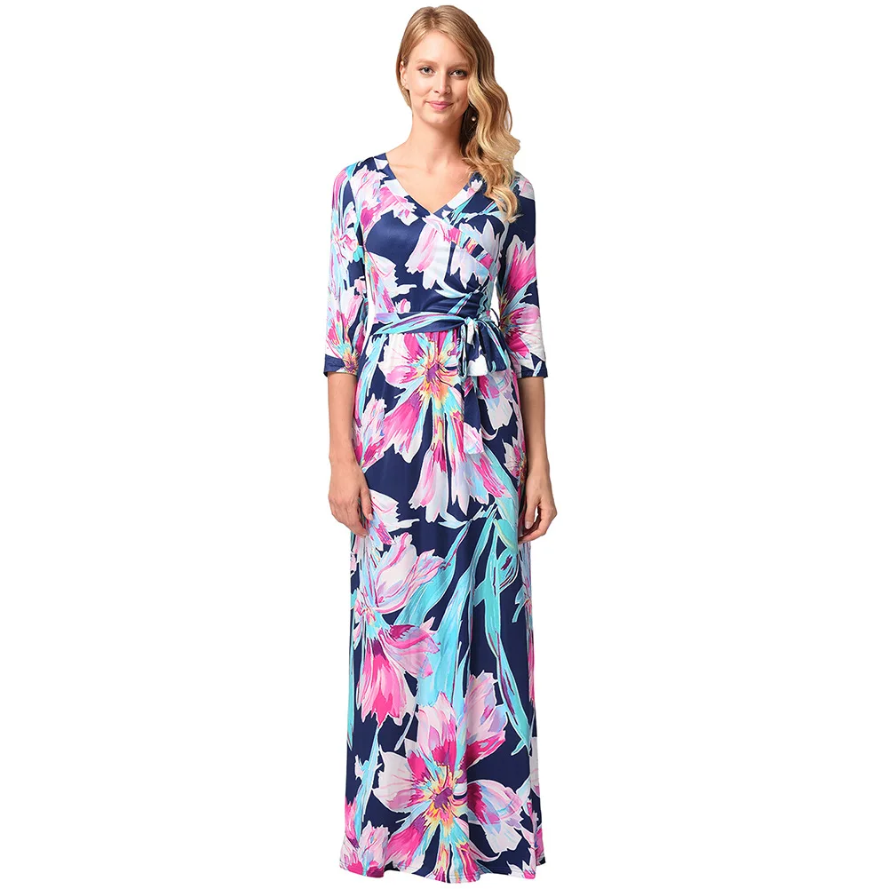 Female Maxi Dress Summer Slim Sexy V Neck Boho Long Beach Dresses New