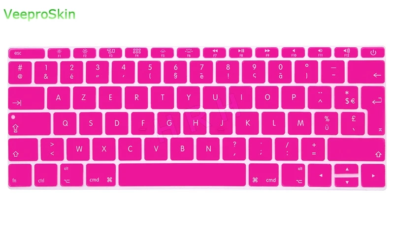 Для Macbook 12 дюймов AZERTY французский Великобритания силиконовая клавиатура кожного покрова для MacBook New Pro 1" A1708( версия, без Touch Bar - Цвет: Hot Pink