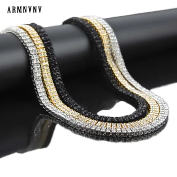 

ARMNVNV Hip Hop Crystal Rhinestones Bling Bling Cuban Necklace Men 8mm 2 Rows Tennis Chain Gold Silver Black 20 24 30inch Length