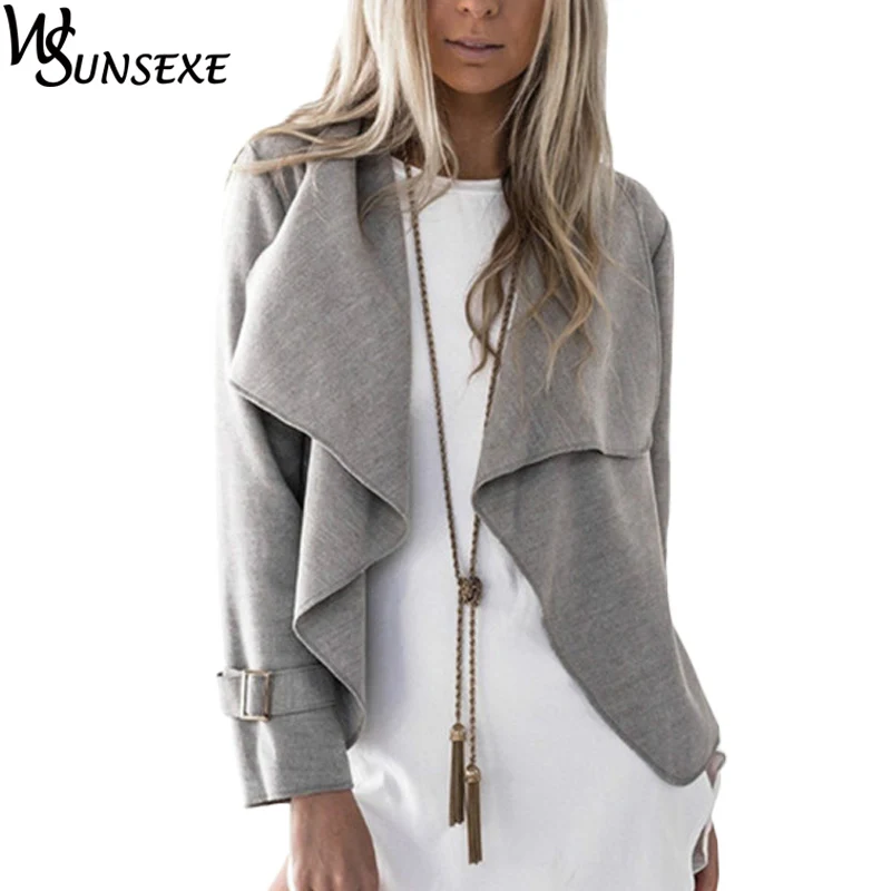 

Fashion Crop Coat Jacket Outwear Grey Camel Solid Color Women Long Sleeve Turn-down Collar Loose Coat 2017 Autumn Winter Jackets