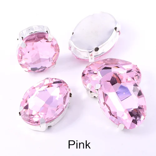 Pink-Silver 4 размера, 20 шт., овальные формы, стеклянные стразы с кристаллами, пришивные стразы с серебряным когтем, красные стразы с пришивными когтями для одежды B1259 - Цвет: Pink-Silver