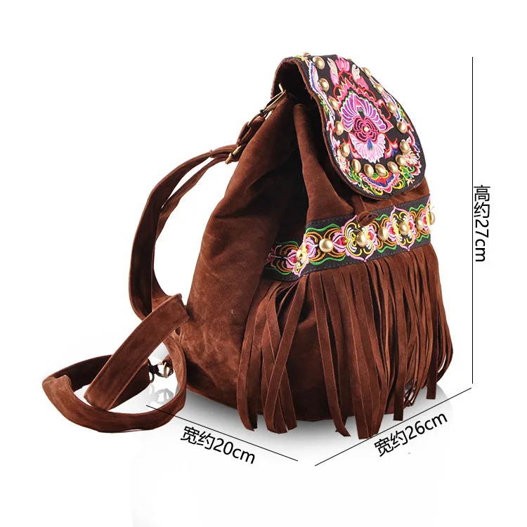 Женский рюкзак в стиле бохо, Национальный винтажный рюкзак ручной работы с вышивкой, сумка на плечо с кисточками, дорожная школьная сумка, женский рюкзак Mochila