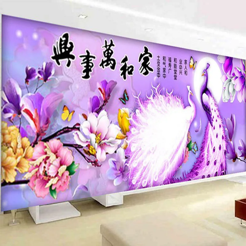 

QIANZEHUI,Home and Everything Magnolia Peacock Embroidery,Round Diamond Full rhinestone Diamond painting cross stitch,needlework