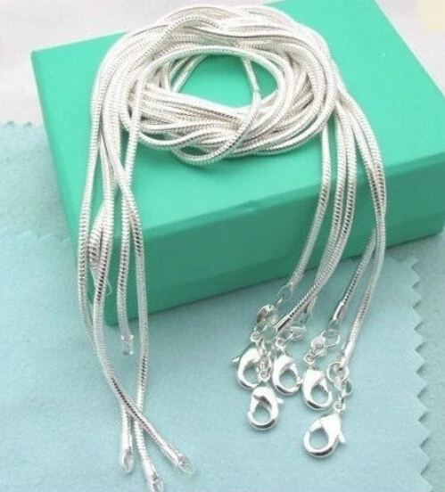 Лот 10 шт. 925 тисненый серебряный цвет 1 мм женское ожерелье ювелирные изделия змеиная цепь для кулона дешевая 16 ''-30''