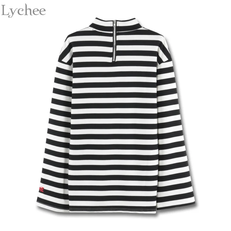 Футболка Lychee Женская весенне осенняя с буквенным принтом и вышивкой в полоску