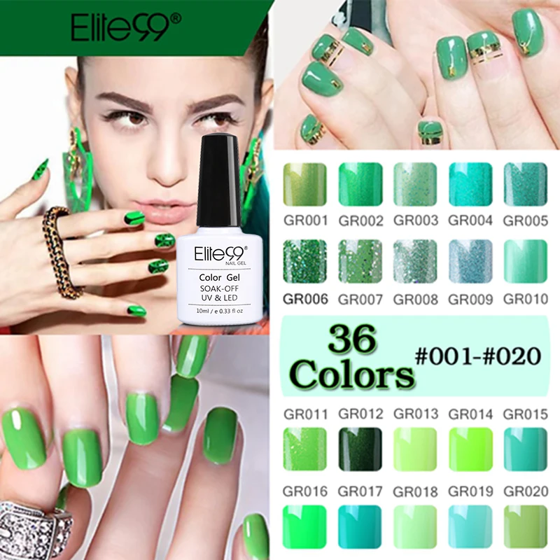 

Elite99 10ml Soak Off Nail Gelpolish Long Lasting Green Series Nail Art Gel Gorgeous Color Manicure Polish Pick 1 From 36 Colors