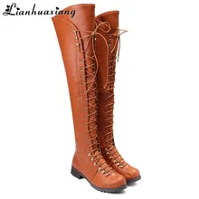 Lianhuaxiang/высокие сапоги-трубы martin; женские ботфорты на молнии на низком каблуке; ботинки на шнуровке; мотоботы; Модные женские красивые ботинки; Botas