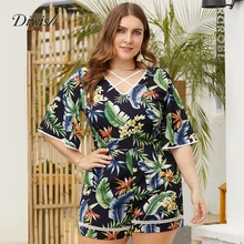 Diwish Women Summer Playsuit Casual Print Short Sleeve Playsuits and Jumpsuits Wide Leg V Neck Plus Size Jumpsuits XL-4XL Diwish Women Summer Playsuit Casual Print Short Sleeve Playsuits and Jumpsuits Wide Leg V Neck Plus Size Jumpsuits XL-4XL
