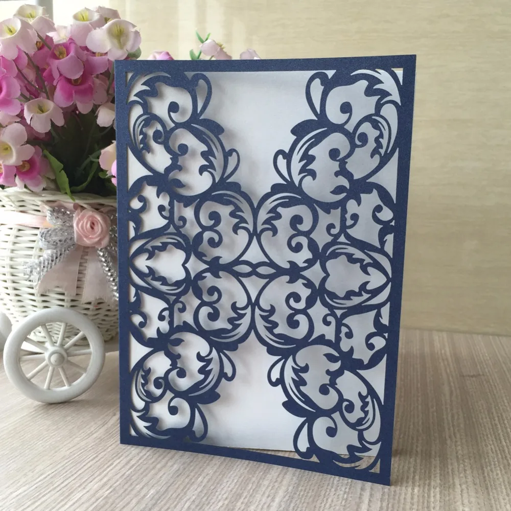 

100pcs Hot Wedding Party Invitation Card Birthday Invitation Laser Cut Delicate Glossy paper Wedding Invitations Party Supplies