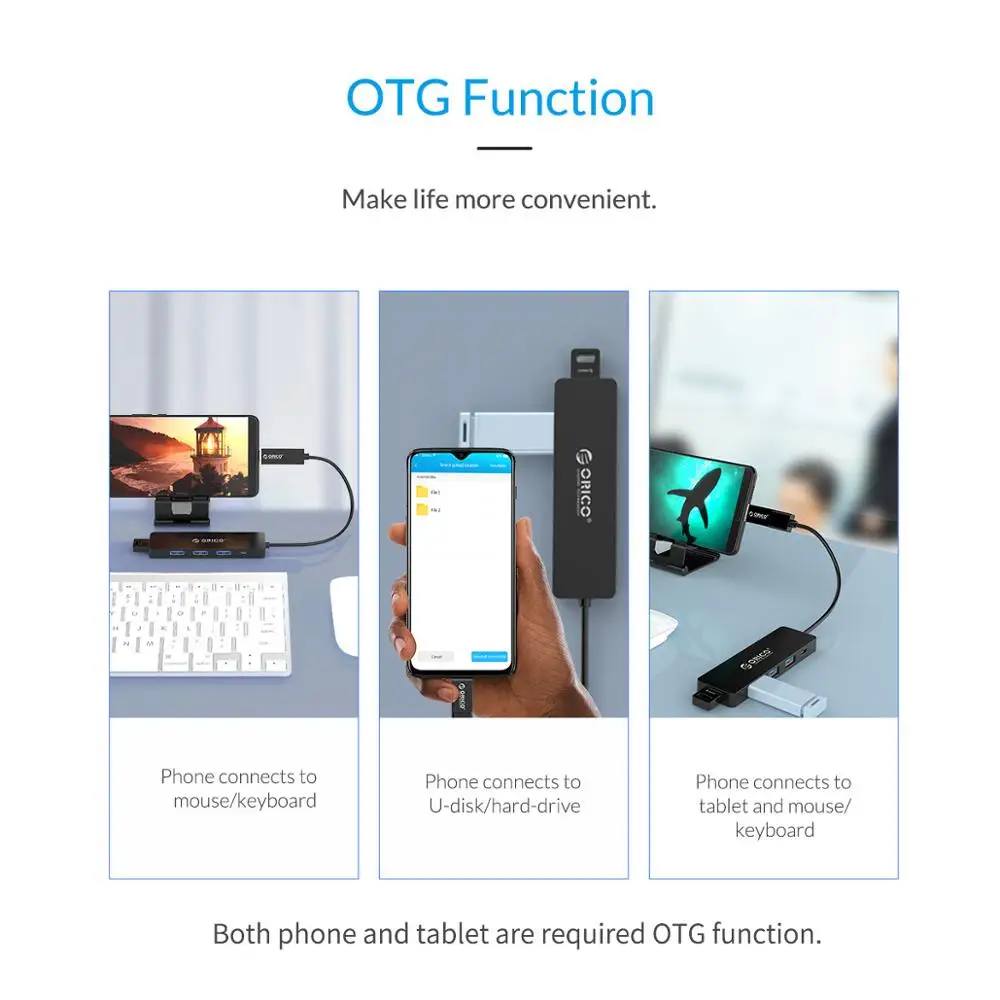 ORICO High Speed 4 Ports USB 3.0 HUB With Power Supply Port USB2.0 Splitter OTG Adapter for iMac Laptop Desktop Accessories