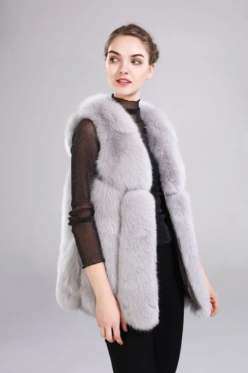 Cheap New arrival lady natural fox fur vest real fur waistcoat thick warm fashion medium long jacket 17