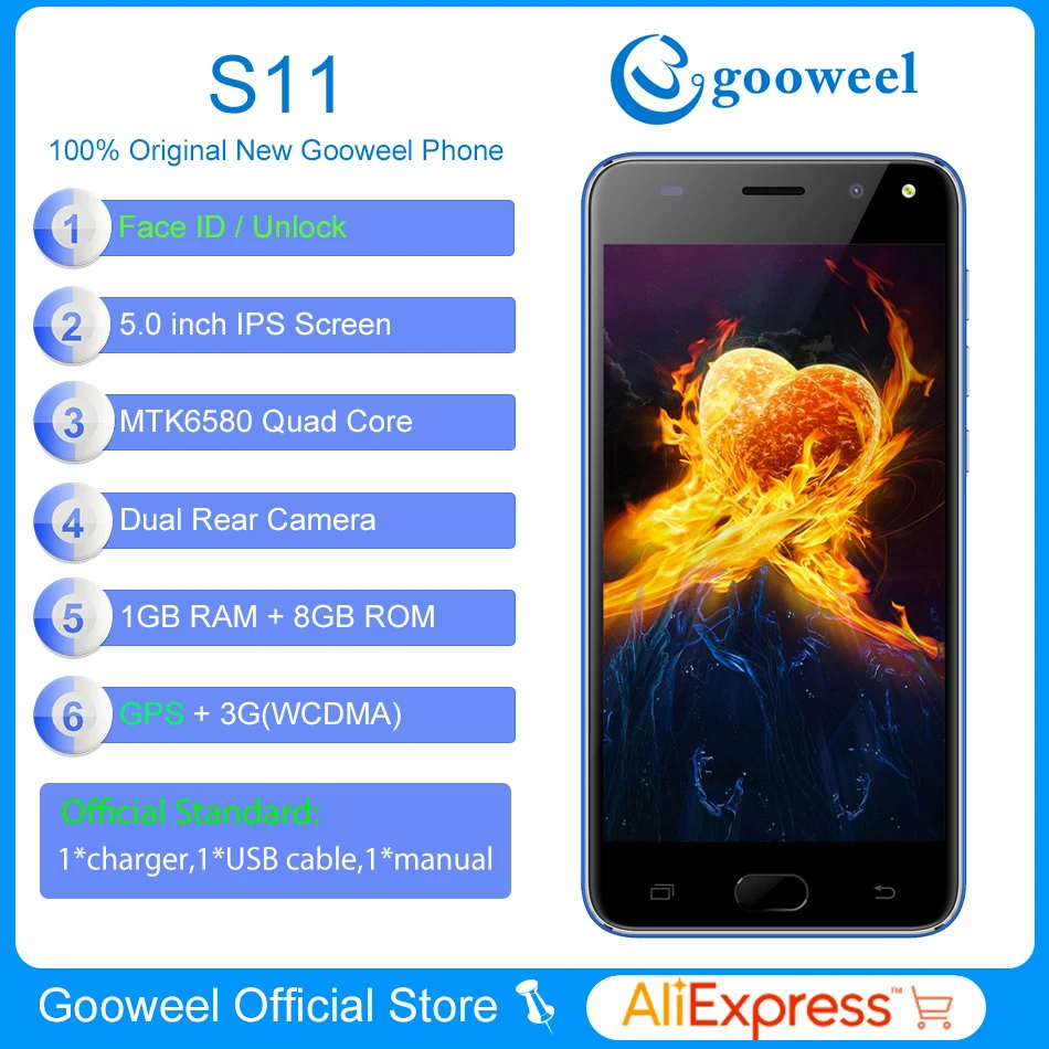 Gooweel S11 мобильный телефон 5 0 дюймов QHD экран Лицо ID MTK6580 четырехъядерный 3g смартфон
