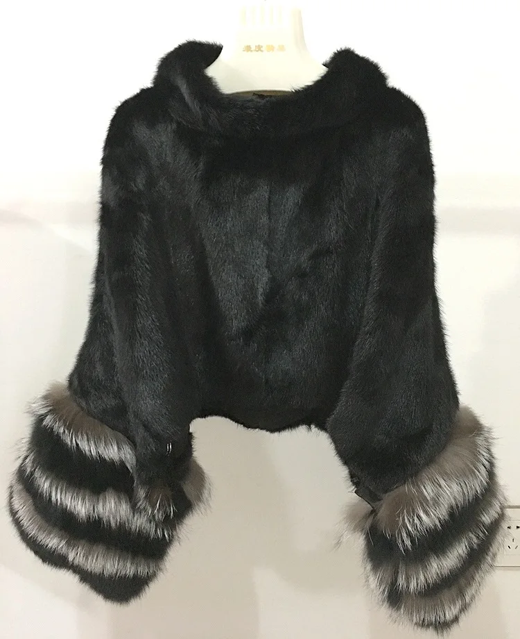luxury brand genuine natural mink fur poncho coat (22)
