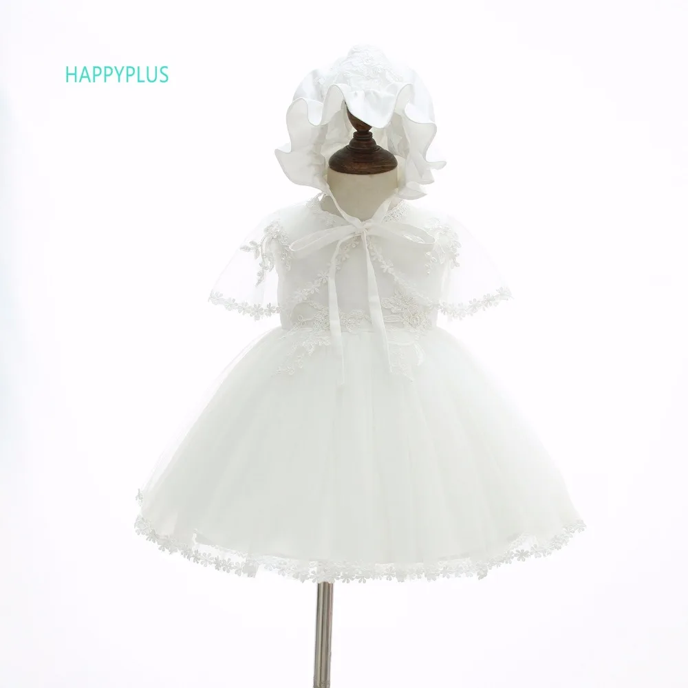 HAPPYPLUS Neborn Baby Girl Dress with Hat Set Summer Baptism Dress for