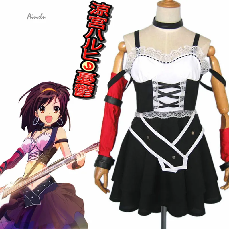 

Ainclu The Melancholy of Haruhi Suzumiya Haruhi Suzumiya Black Lolita Sing Uniform Adult Cosplay Halloween Costume