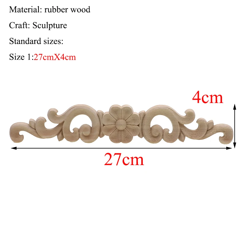 Прямоугольная резьба из натурального дерева аппликации для мебельного шкафа неокрашенные деревянные молдинги наклейка Винтажные Украшения Аксессуары - Цвет: 27cmX4cm