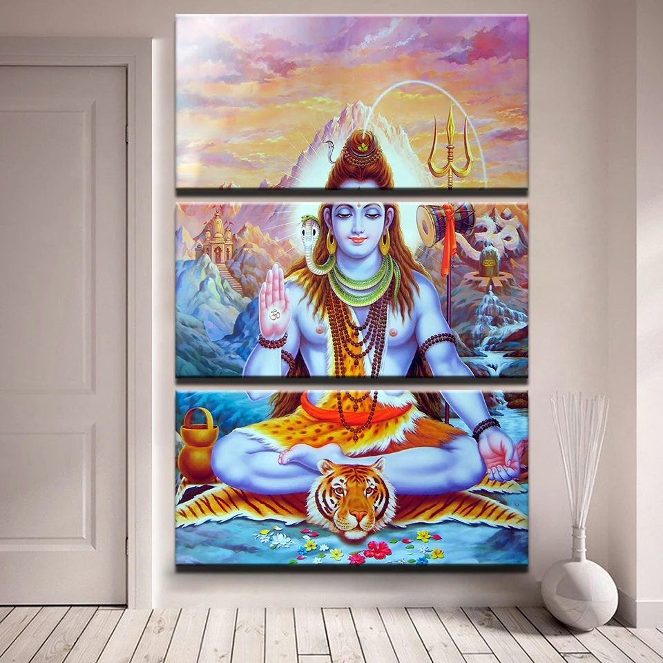 Canvas Pictures Wall Art Home Decor 3 Pieces God Of India Shiva
