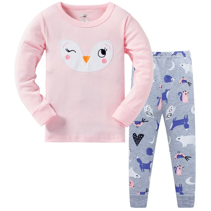 Пижамы с длинными рукавами для маленьких девочек; хлопковая одежда с рисунком жирафа; осенняя одежда для сна; Лидер продаж; детская одежда для сна; комплекты одежды для девочек - Цвет: W123 animals