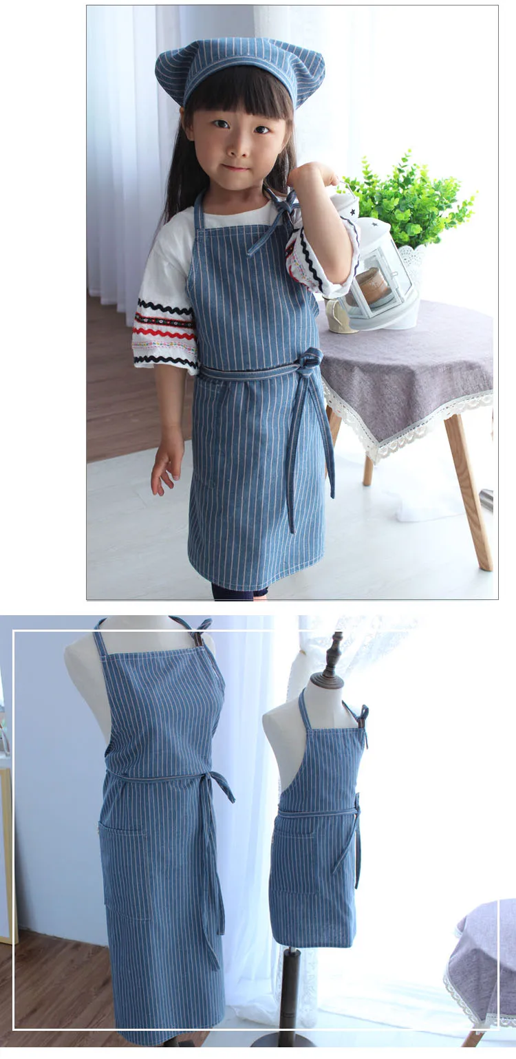 Японский стиль полосатый для взрослых детей родитель-Детский фартук кухня домашняя Чистка живопись защитная одежда Кофейня магазин комбинезоны