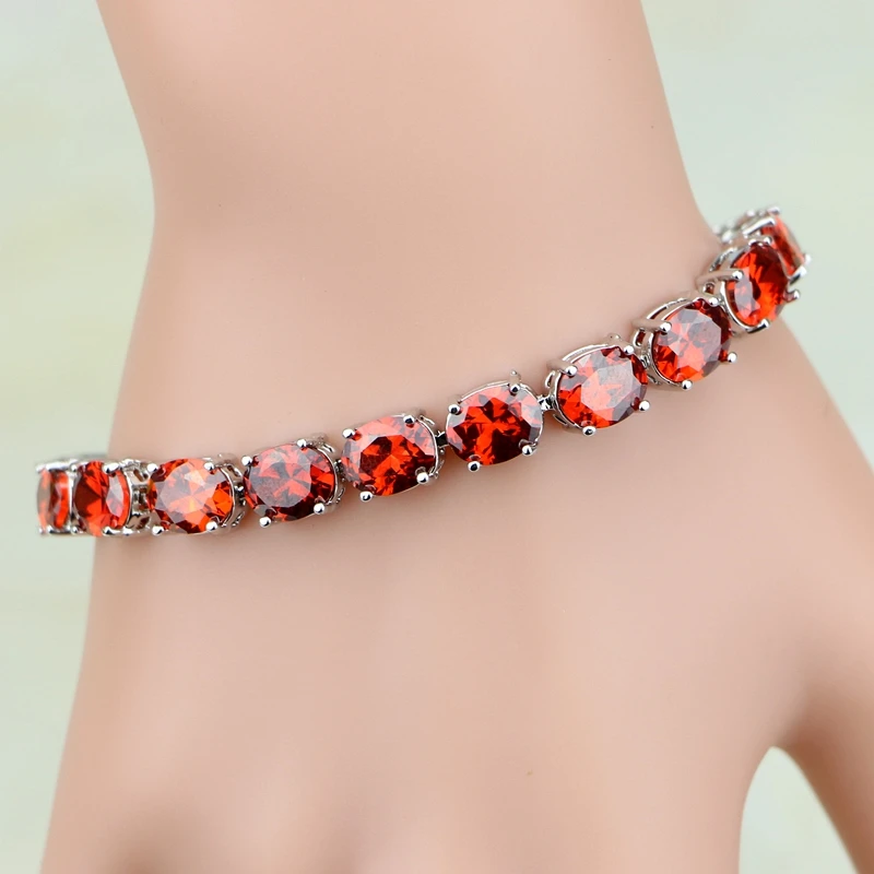 

Sterling Silver Jewelry Link Chain Bracelets Red Garnet White Topaz Jewelry For Women Free Jewelry Box S073