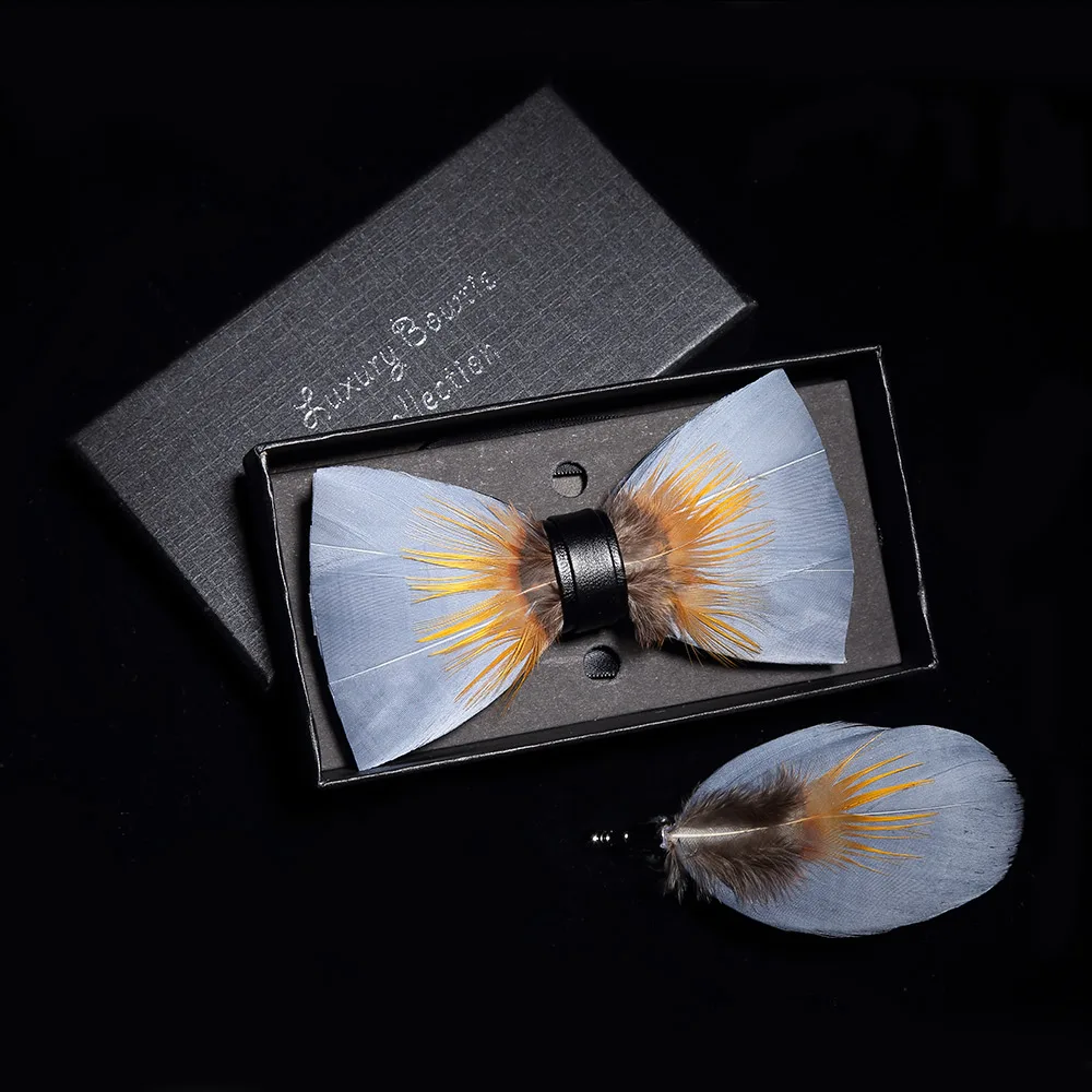 JEMYGINS оригинальная однотонная перьевая брошь для галстука-бабочки, набор для мужчин, свадебный подарок, модный кожаный галстук-бабочка ручной работы, s булавка, подарочная коробка - Цвет: Y521