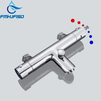 

fmhjfisd Bathtub Shower Faucet Thermostatic Valve Wall Mounted Dual Handle Auto-Thermostat Control Valve Bath Tap for Bathroom