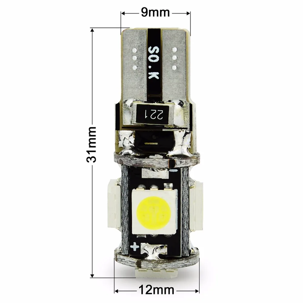 Safego 10 шт. светодиодный T10 Canbus 5 SMD 5050 194 168 No error T10 W5W светодиодный canbus OBC без ошибок светодиодный автомобильный светильник источник клиновой боковой лампы