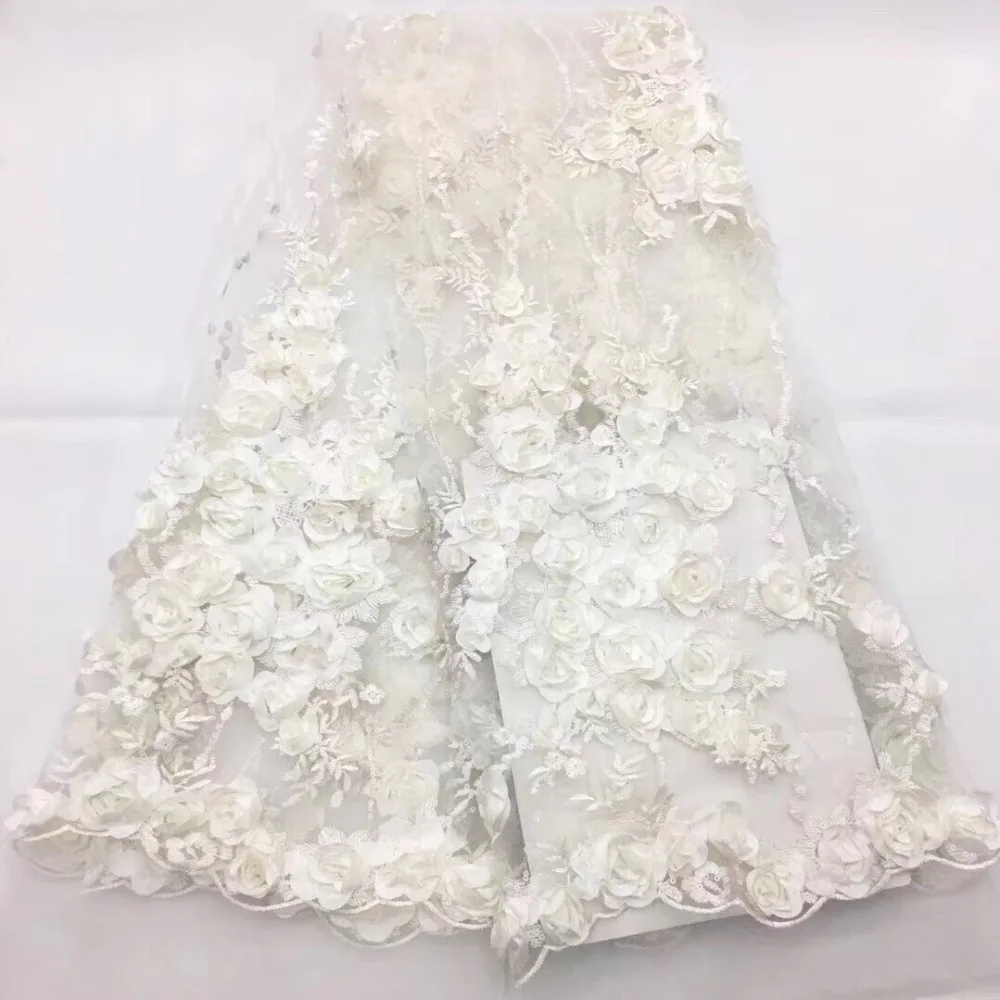 Красивые серебристо-белые 3 D нашитые кружевные цветы нигерийская кружевная ткань с блестками продаем хорошо Hign Качественное кружевное платье с отделкой