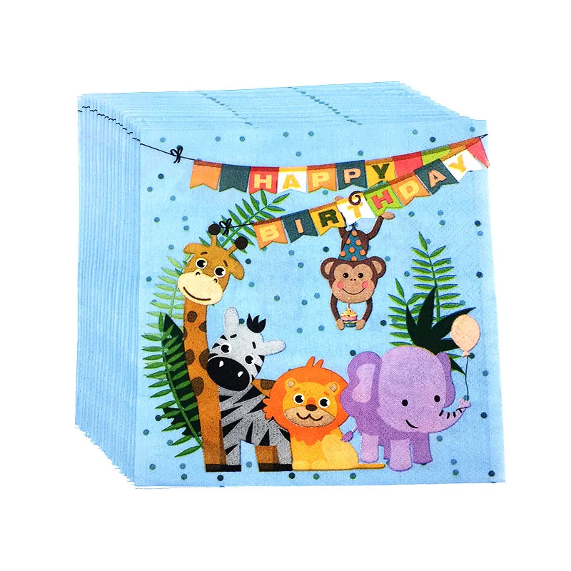 

20pcs/lot zoo animal monkey giraffe lion Elephant Cartoon Napkins for Happy Birthday Party Kids Favors Decoration Supplies