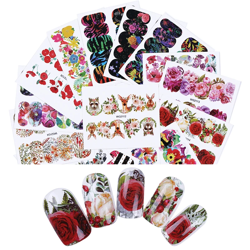 

15pcs Nail Sticker Rose Flower Water Transfer Decal Sliders for Nail Art Decoration Tattoo Manicure Wraps Tools Tips