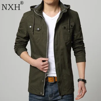 

NXH 2018 New Arrival Autumn 100%cotton Men's Thin jacket Hooded coat Male Slim fit Casual Black Blue Army green M-3XL