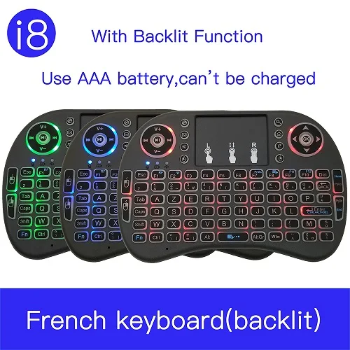 i8, французская версия, 2,4 ГГц, клавир, франсаис, i8, беспроводная клавиатура, Air mouse, тачпад, ручной, для Android, ТВ-приставка, мини-ПК - Цвет: Ues AAA battery