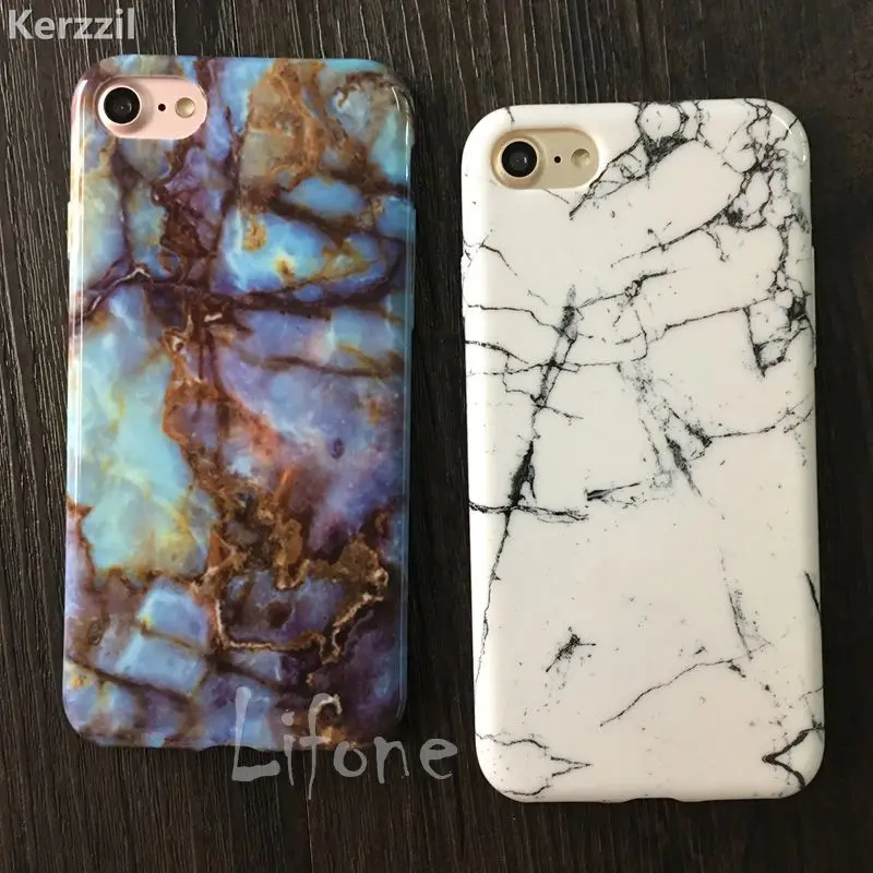 

Kerzzil Soft TPU Case For iPhone 6 7 8 6S 7 Plus 5 SE Glossy Granite Marble Geometry Painted Phone Cover Back For iPhone 8 Plus