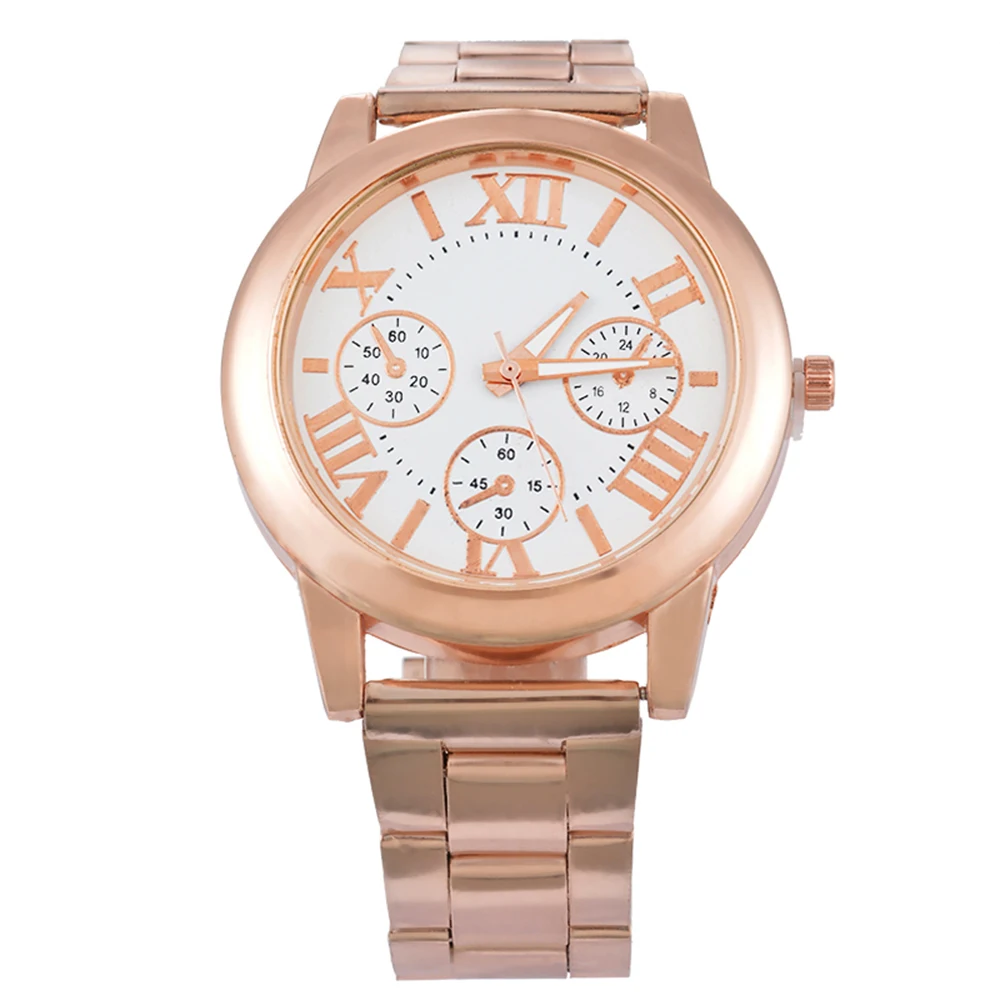 

Doreen Box Steel Women Quartz Wrist Watch Rose Gold Color Roman Numerals Three-eyes Battery Included 22cm(8 5/8") long, 1 Piece