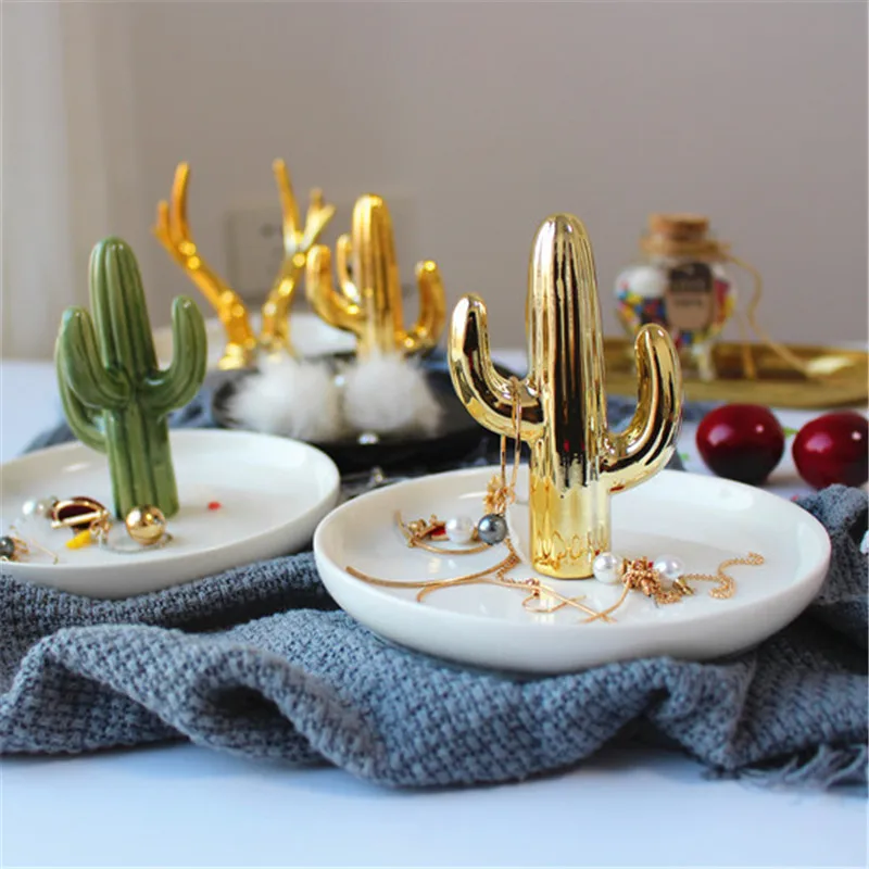 

Nordic Jewelry Display Storage Trays Stand Dish Holder Cactus Trinket Plant Dish Ring Storage Flamingo Cactus Home Decoration
