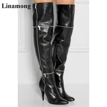 Новинка; модные пикантные женские сапоги на тонком каблуке; женские сапоги до колена на молнии в деловом стиле; удобные и теплые