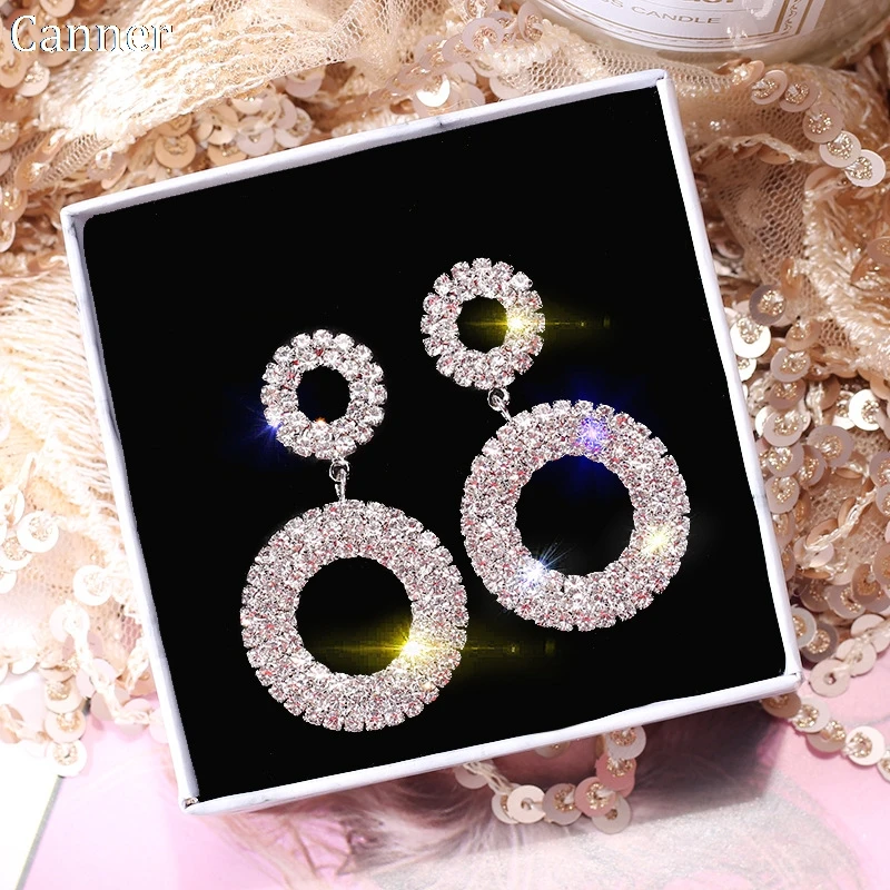 

2019 NEW Crystal Round Drop Vintage Dangle Big Circle Drop Earrings Women Steampunk Ear Clip female Fashion Jewelry dropshipping