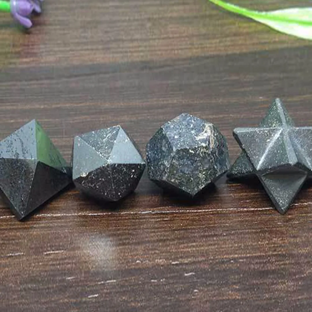 JX-LCLYL 7pcs Hematite Platonic Solids Sacred Meditation Crystal Geometric Set