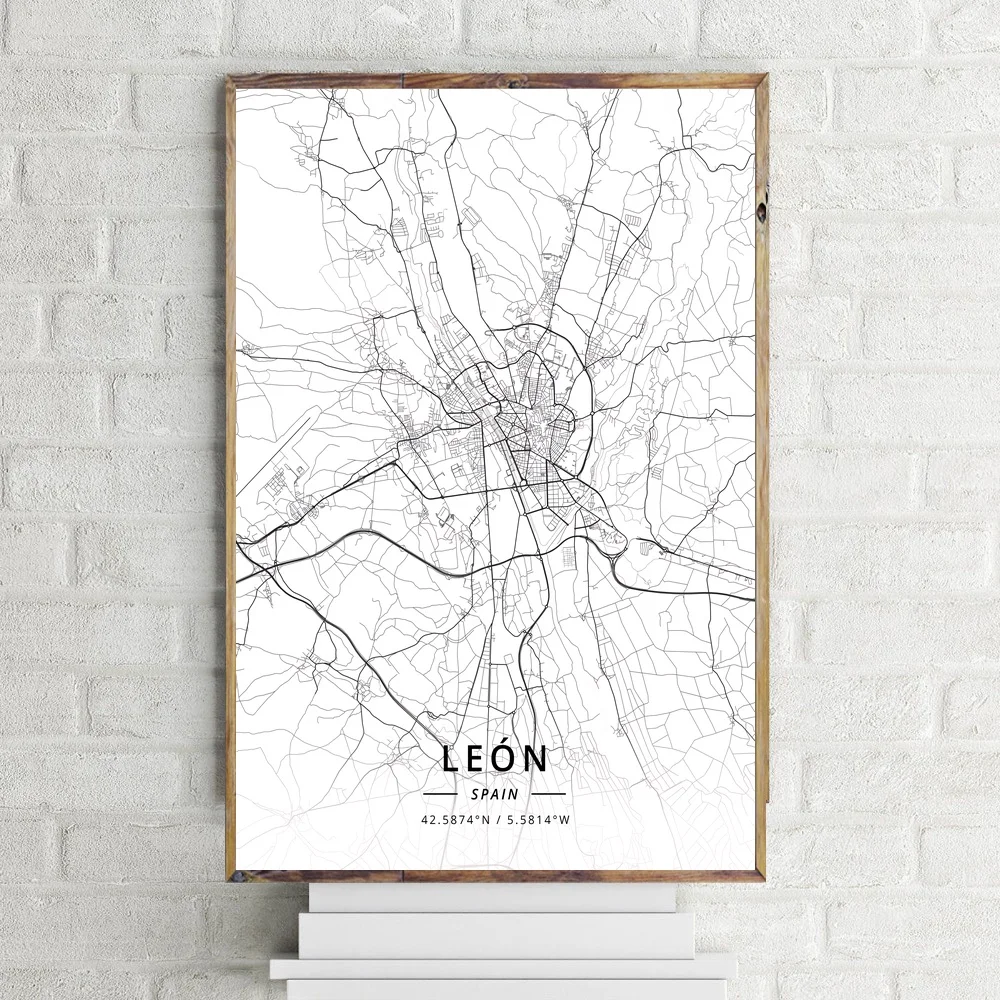 Leon Испания, Карта города, Ибица, Карта города, современный город, Белый город, карты, холст, Художественная печать, настенные картины для гостиной, без рамки - Цвет: Leon