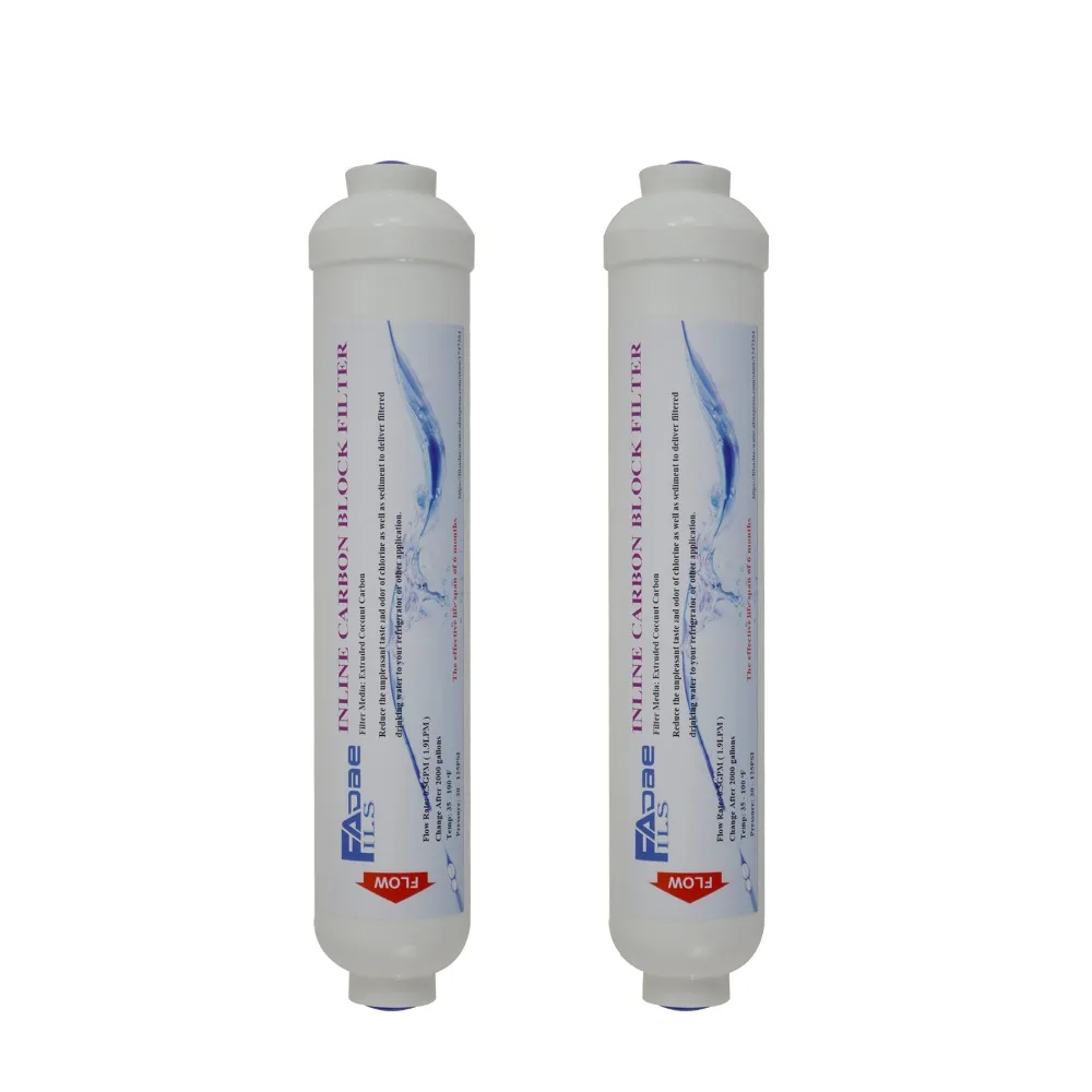 

2 Pack of Universal Fridge and Icemaker Water Filter Inline Coconut Carbon Block Filter 2000 Gal, 2" OD X 10" Length,1/4" female