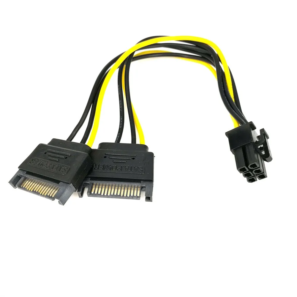 Адаптер с двумя разъемами SATA 15Pin Male M к PCI-e 6 Pin Female F Кабель питания для видеокарты